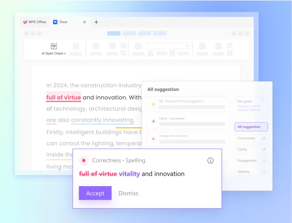 WPS AI Spell Check, Revisão e Paráfrase Facilitadas