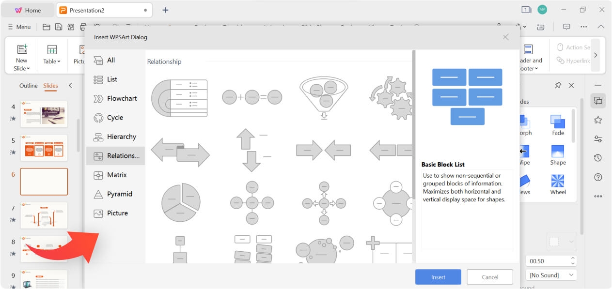 Utilizar o Mapa mental no WPS Presentation