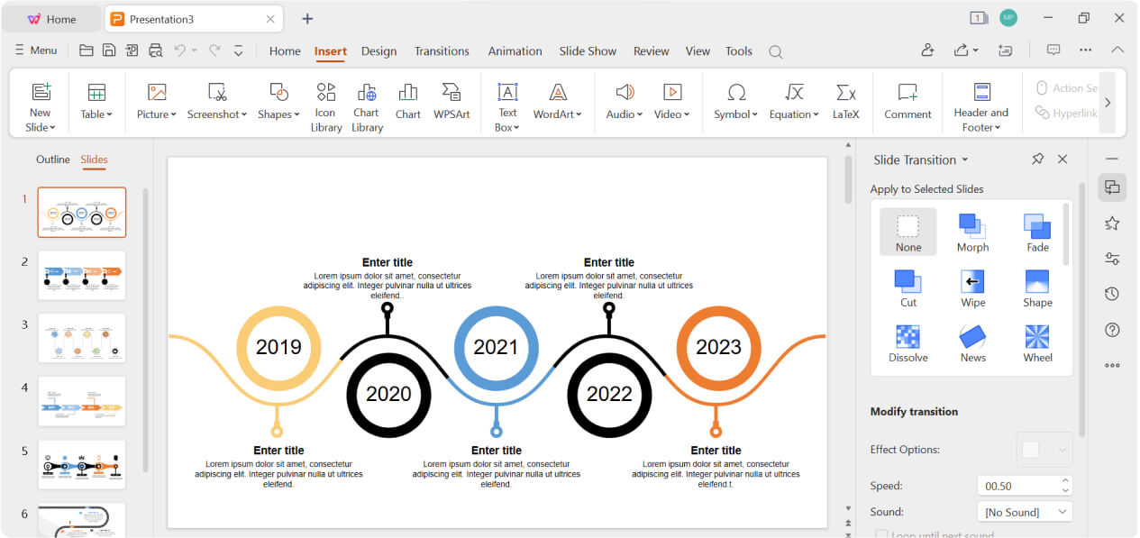 Criar uma linha de tempo no PowerPoint com o WPS Presentation